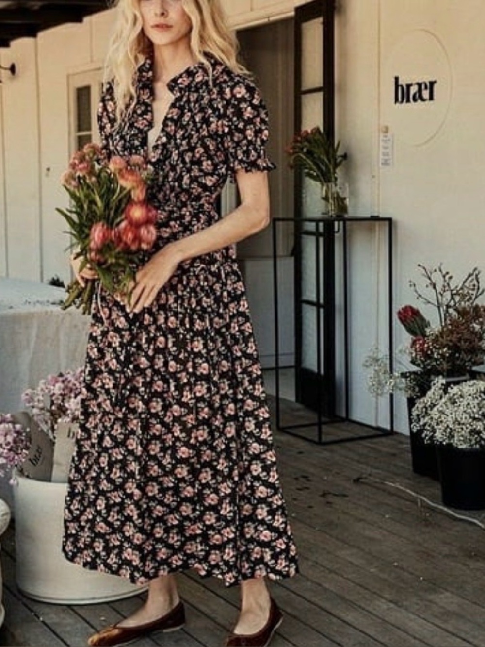Doen Black Maxi Dress with Pink Floral Print - Picture 2 of 7